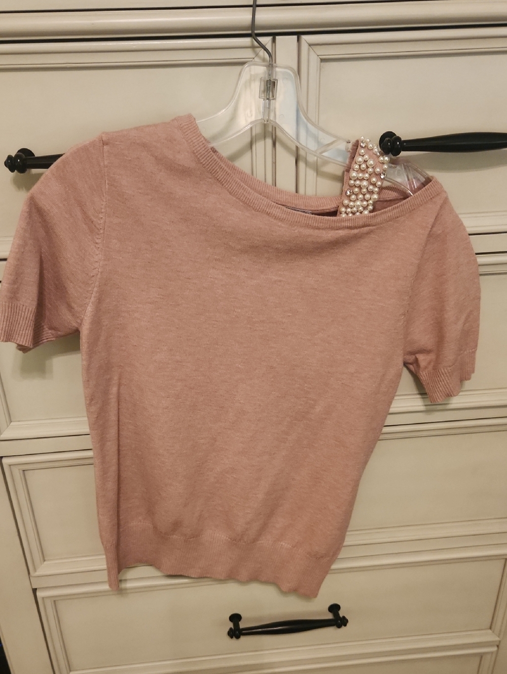 Women's Short Sleeve Knit Top in Dusty Pink